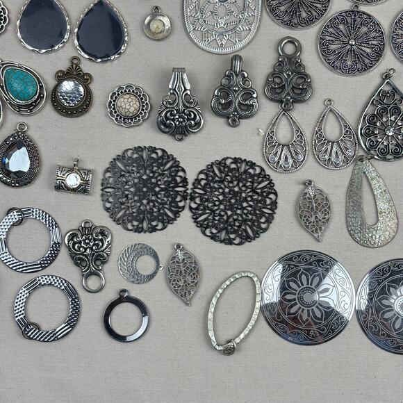 Craft Jewelry Pendants - 75+ Natural Stone Metal Medallion Teardrop Silver Tone - Picture 9 of 12